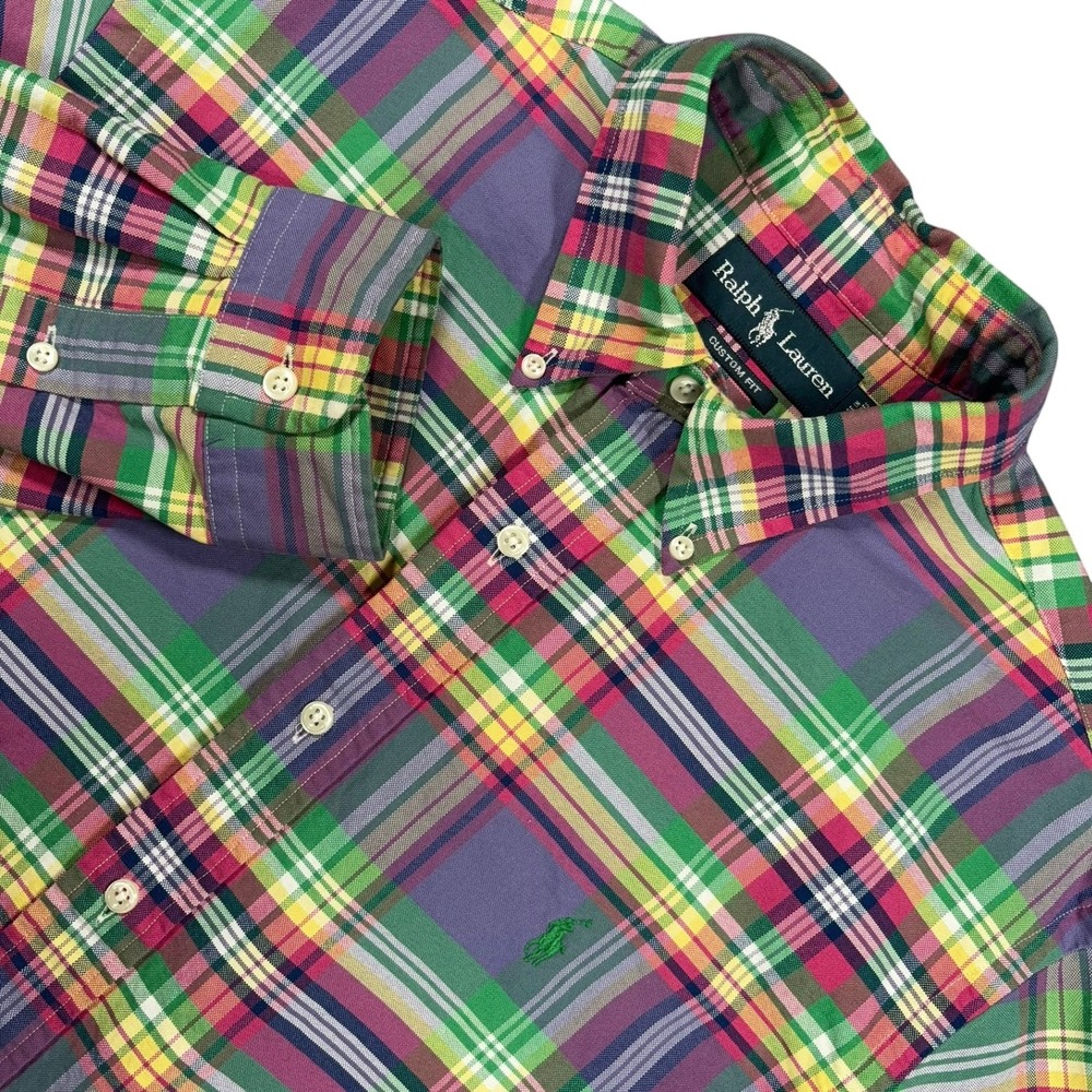 Ralph Lauren Custom‎ Fit Madras Shirt Mens L Multicolor Plaid Long Sleeve
